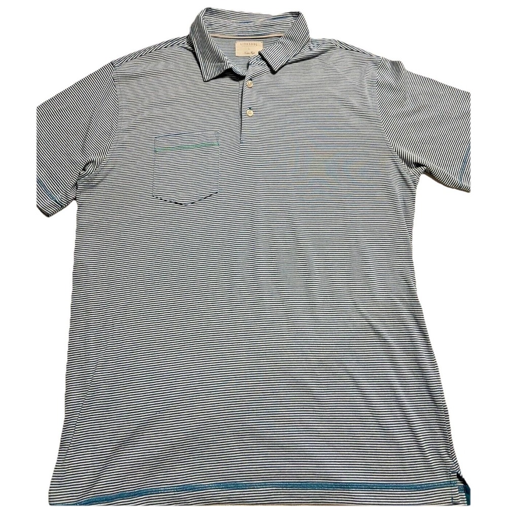 Linksoul‎ Tempus Fugit John Ashworth Polo Golf Shirt SZ Lg Stripe Luxury Soft